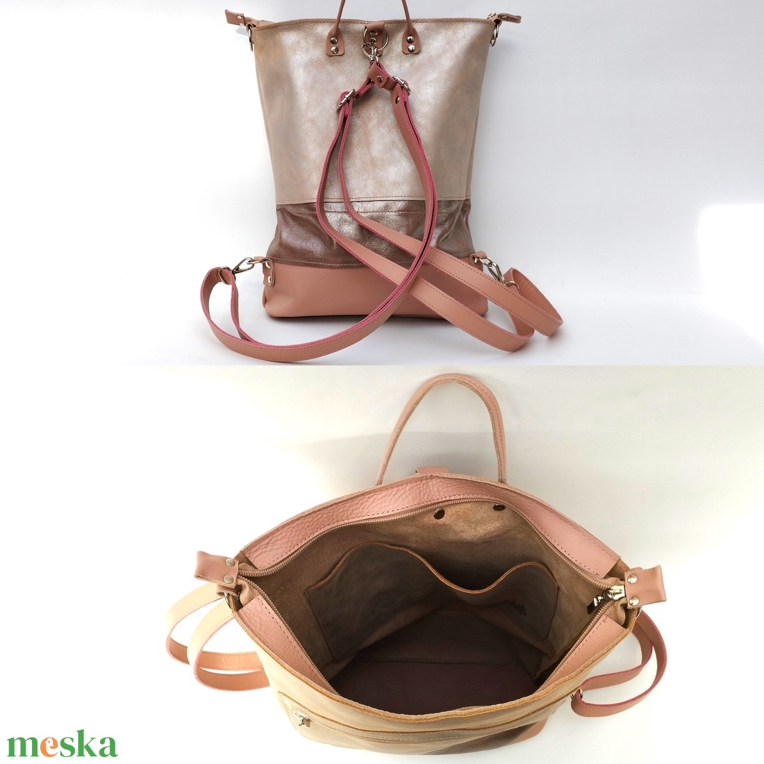 Rózsaszín bőr válltáska és hátizsák City M 037 - táska & tok - variálható táska - Meska.hu