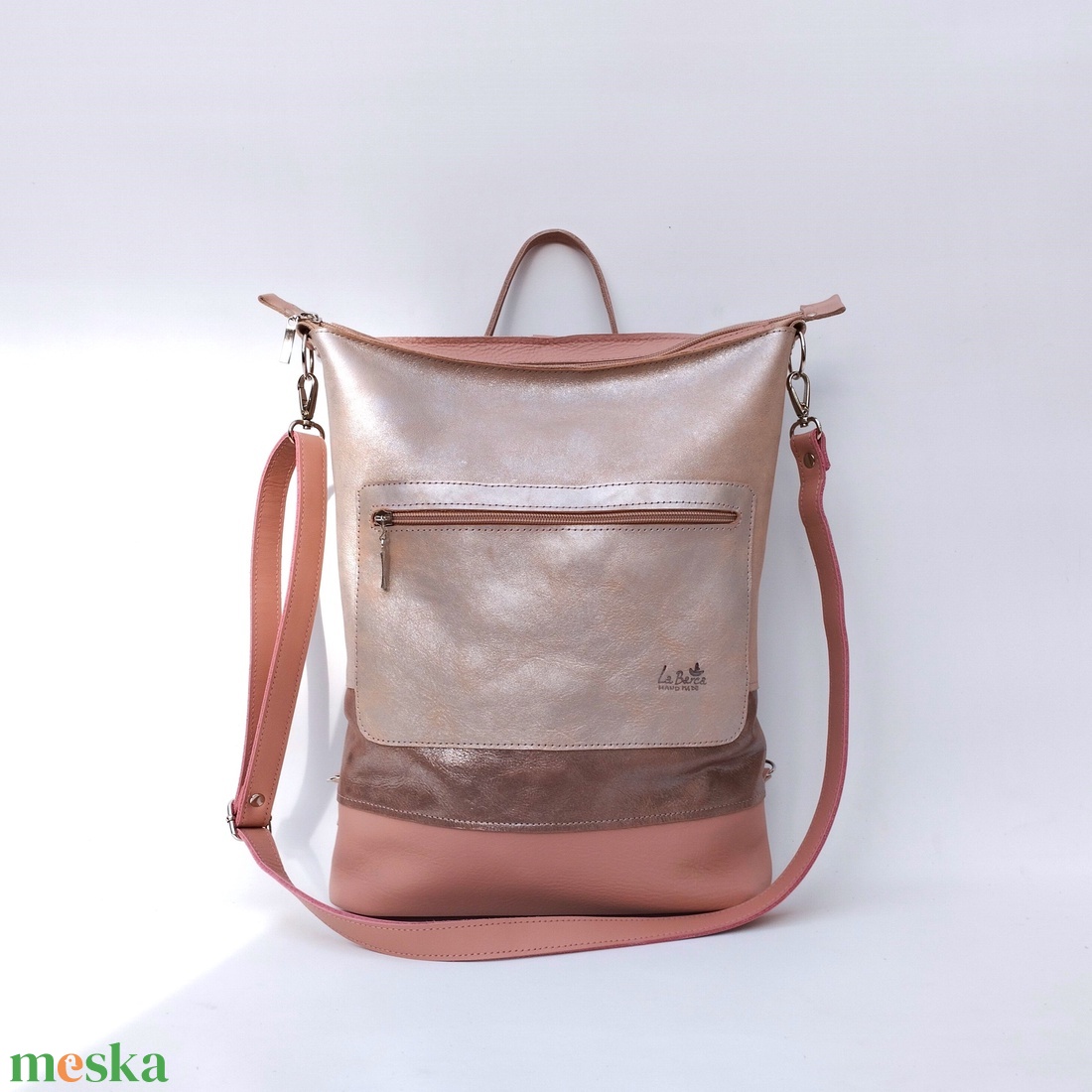 Rózsaszín bőr válltáska és hátizsák City M 037 - táska & tok - variálható táska - Meska.hu