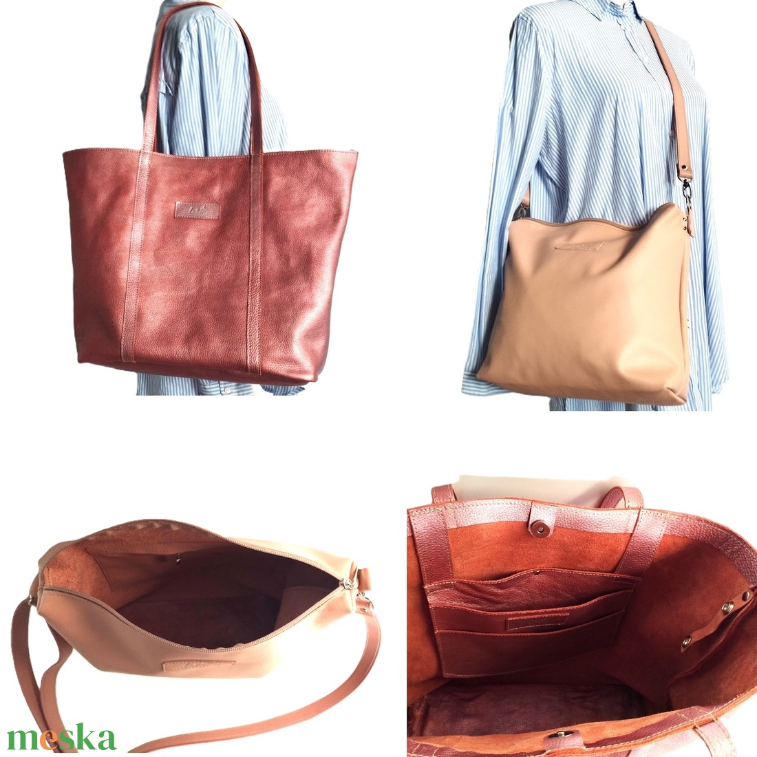 Rózsaszín shopper táska bőrből külön is használható betéttel Granada 010 Extra - táska & tok - bevásárlás & shopper táska - shopper, textiltáska, szatyor - Meska.hu