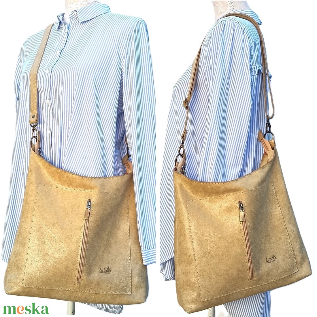 Bézs bőr válltáska - GONDOLA 028 - táska & tok - kézitáska & válltáska - válltáska - Meska.hu