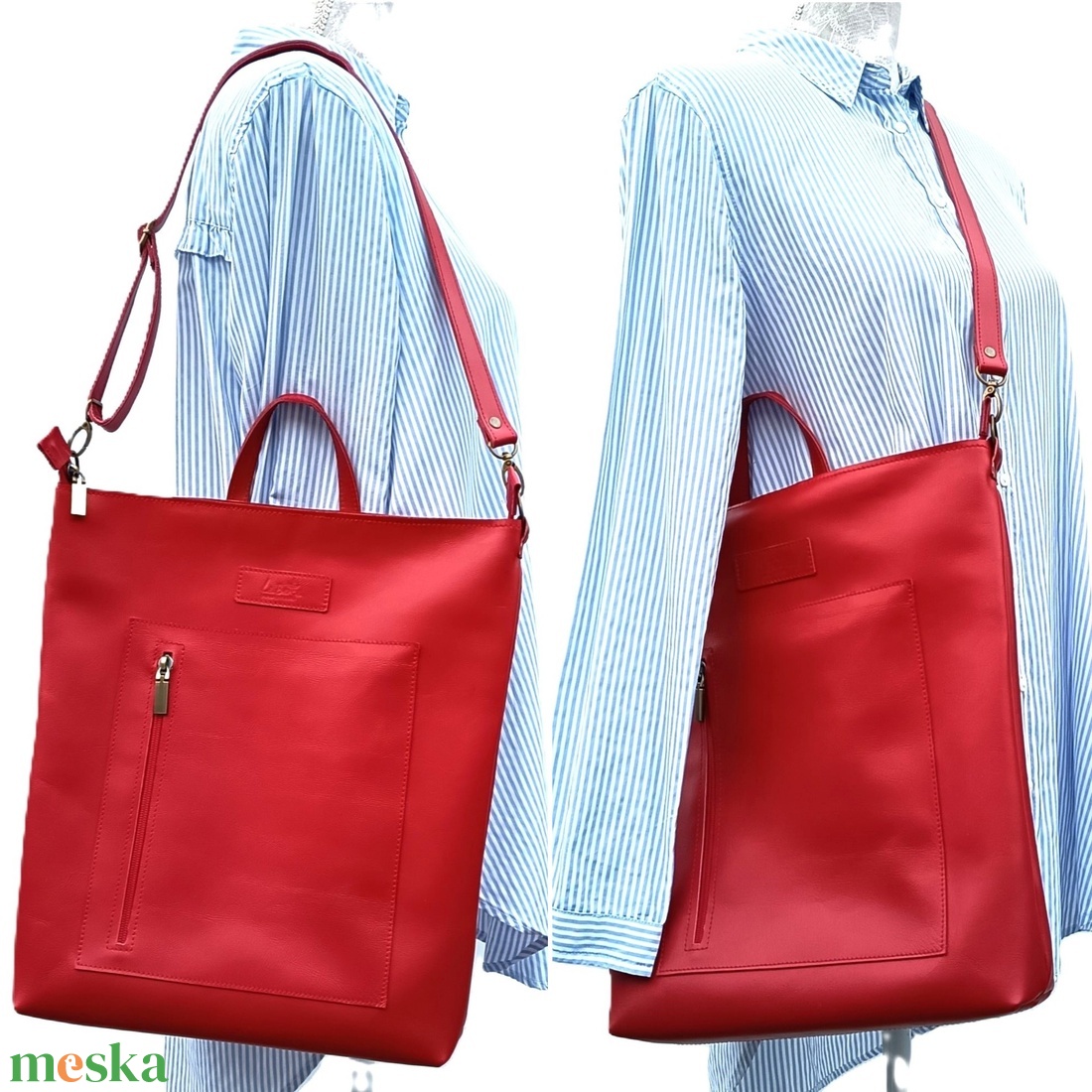 Piros bőr válltáska és hátizsák City L 011 - táska & tok - variálható táska - Meska.hu