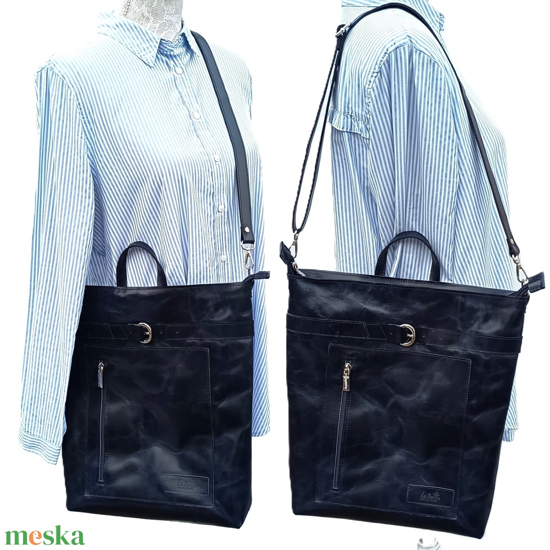 Sötétkék bőr válltáska és hátizsák City L 012 - táska & tok - variálható táska - Meska.hu