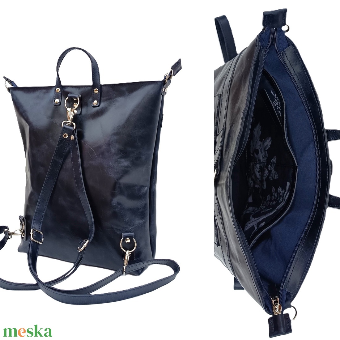 Sötétkék bőr válltáska és hátizsák City L 012 - táska & tok - variálható táska - Meska.hu