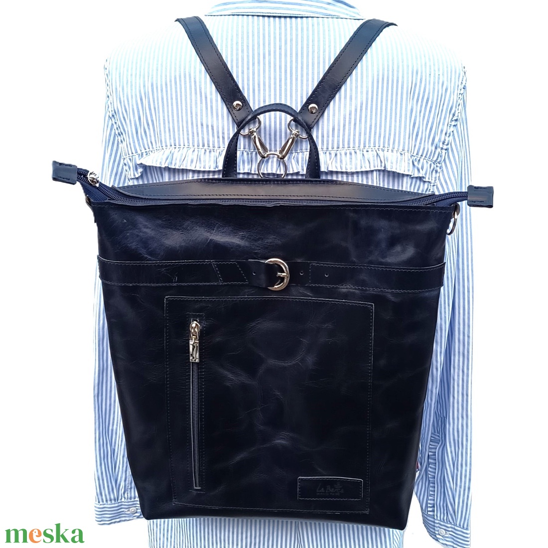 Sötétkék bőr válltáska és hátizsák City L 012 - táska & tok - variálható táska - Meska.hu