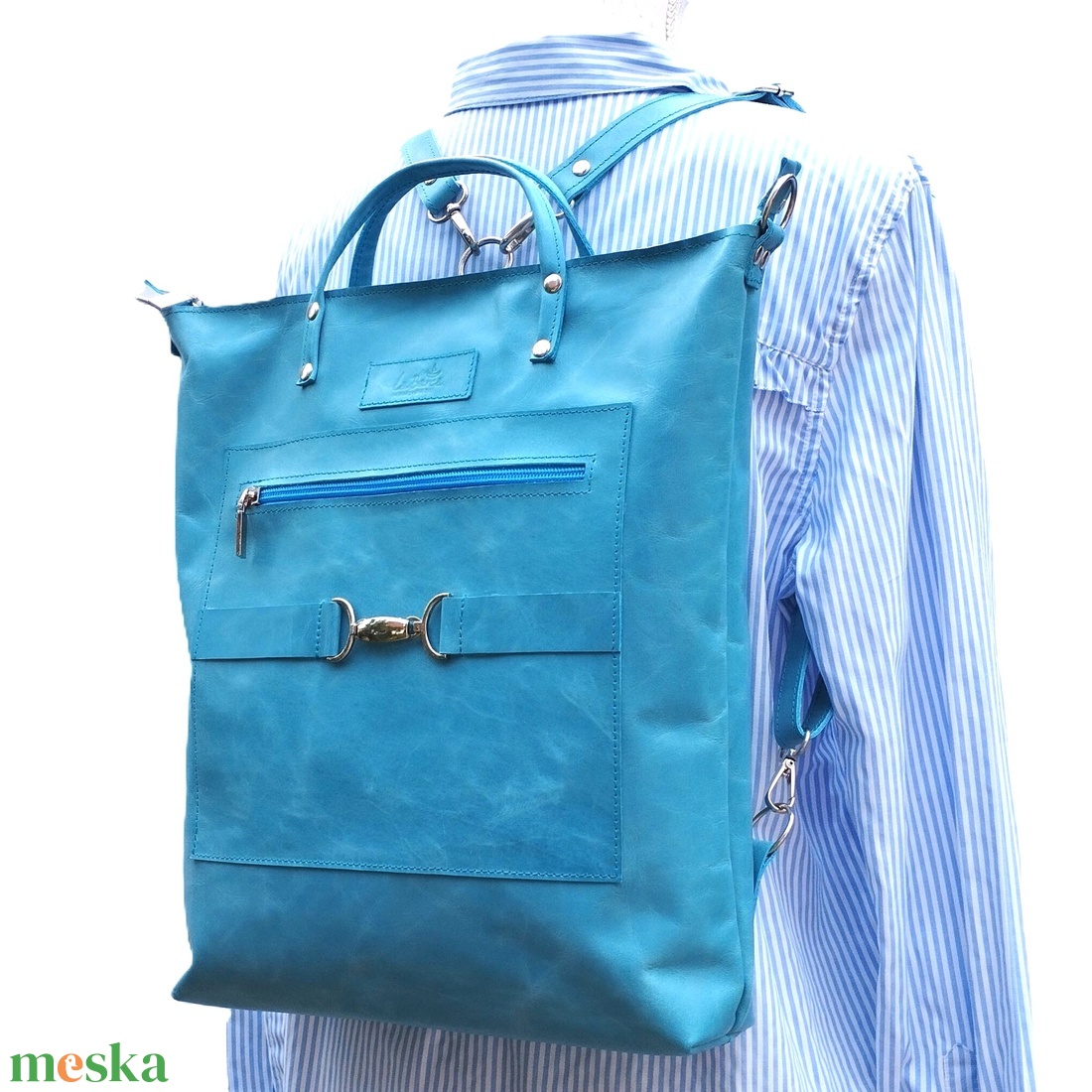 Világoskék bőr válltáska és hátizsák City L 010 - táska & tok - variálható táska - Meska.hu