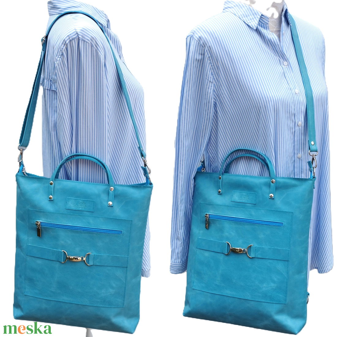 Világoskék bőr válltáska és hátizsák City L 010 - táska & tok - variálható táska - Meska.hu