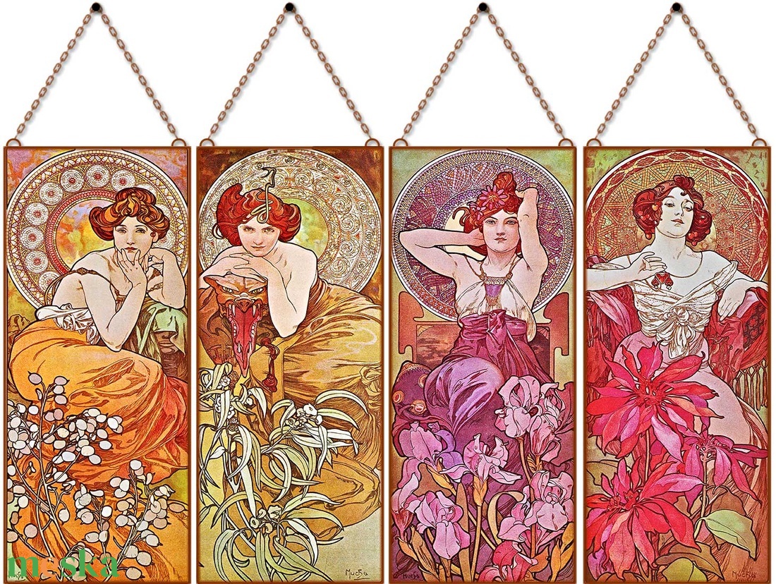 Alfons Mucha-Ékkövek (garnitúra) - otthon & életmód - dekoráció - kép & falikép - üvegkép - Meska.hu Alfons Mucha-Ékkövek (garnitúra) - otthon & életmód - dekoráció - kép & falikép - üvegkép - Meska.hu
