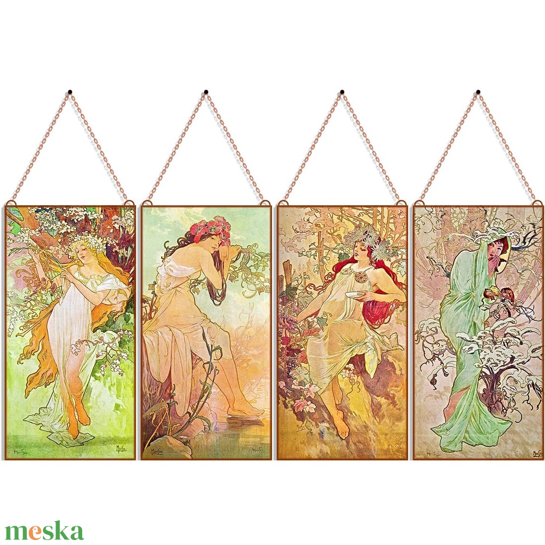 Alphonse Mucha-Négy évszak üvegkép garnitúra - otthon & életmód - dekoráció - kép & falikép - üvegkép - Meska.hu Alphonse Mucha-Négy évszak üvegkép garnitúra - otthon & életmód - dekoráció - kép & falikép - üvegkép - Meska.hu