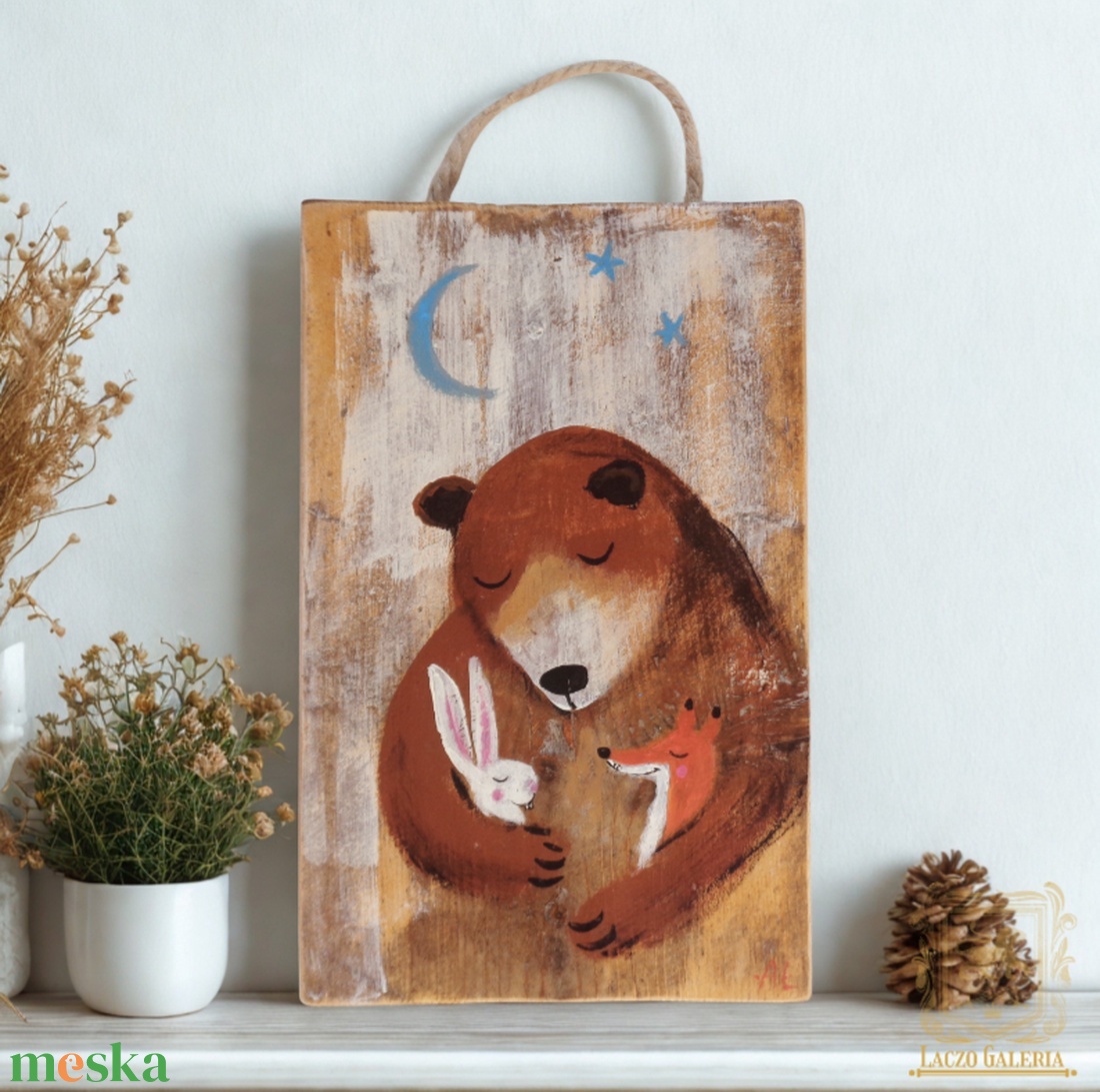 Medveölelés - Rusztikus Fatábla, Ajándék ötlet - Egyedi Falidísz, Medve, Mackó - Nyúl, Róka, Gyerekszoba - otthon & életmód - dekoráció - fali és függő dekoráció - falra akasztható dekor - Meska.hu