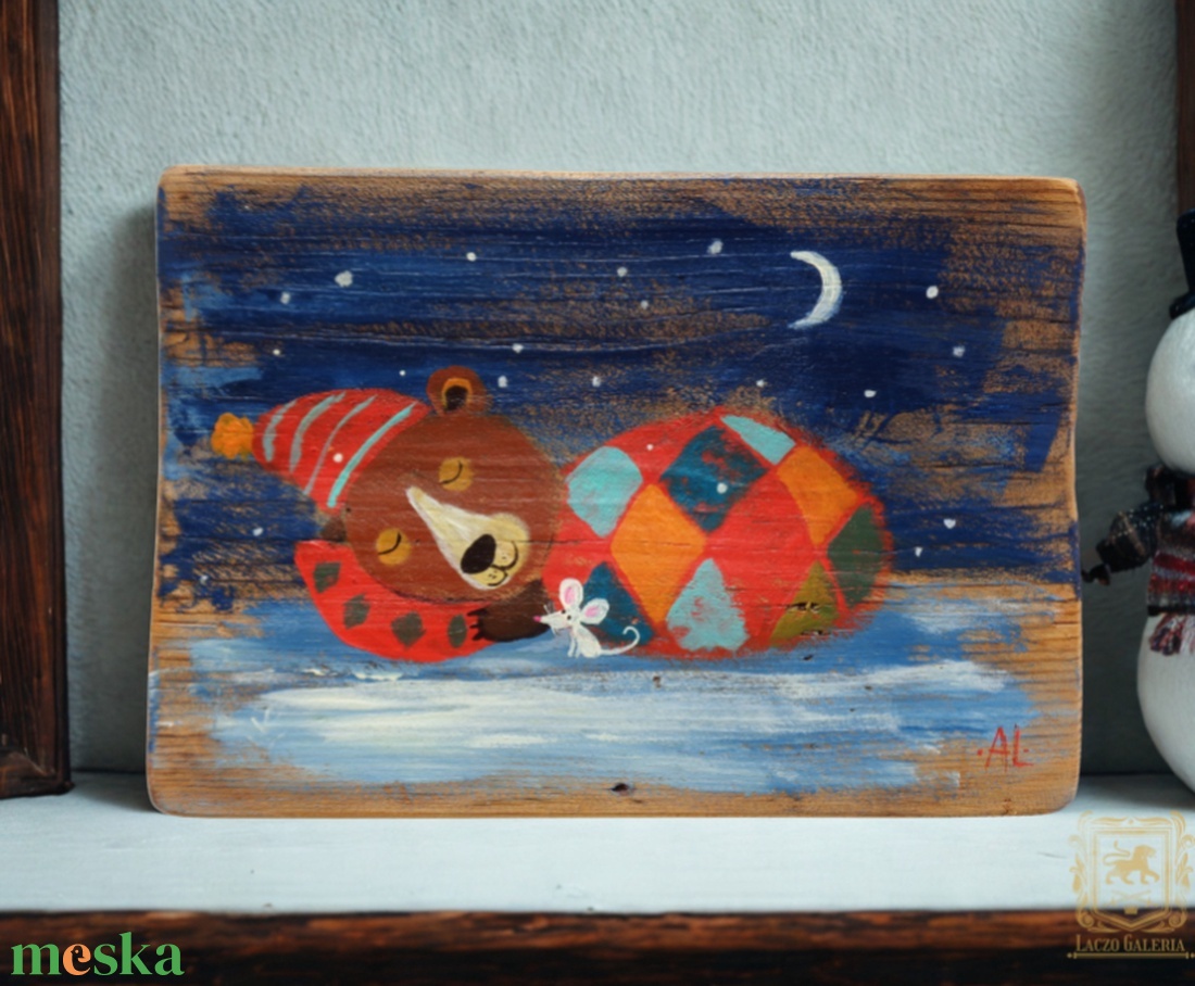 Téli álom  - Rusztikus Fatábla, Vicces Ajándék ötlet - Egyedi Falidísz, Medve, Mackó, Kisegér - otthon & életmód - dekoráció - fali és függő dekoráció - falra akasztható dekor - Meska.hu