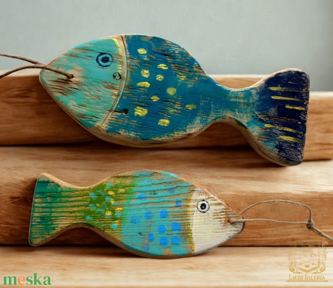 2 Aranyozott Rusztikus Fa Halacska - Ajándék ötlet, Gyerekszoba, Egyedi Falidísz, Hal - otthon & életmód - dekoráció - fali és függő dekoráció - falra akasztható dekor - Meska.hu