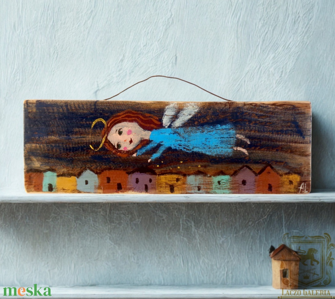 Csillagszóró - Rusztikus Festett Fatábla - Falra akasztható - Ajándék ötlet - Angyal, Gyerekszoba - otthon & életmód - dekoráció - fali és függő dekoráció - függődísz - Meska.hu