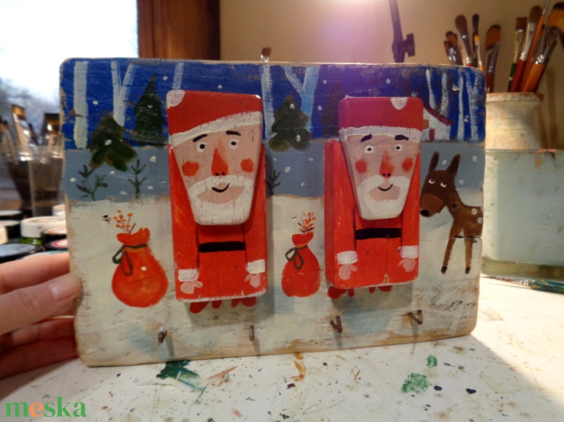 2 Télapó  - fogas/akasztó - Rusztikus Fatábla, Vicces Ajándék ötlet - Egyedi Falidísz - Mikulás, Télapó - otthon & életmód - bútor - fogas - Meska.hu