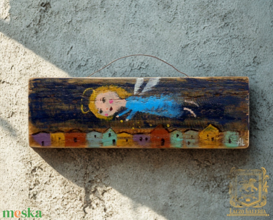 Csillagszóró - Rusztikus Festett Fatábla - Falra akasztható - Ajándék ötlet - Angyal, Gyerekszoba - otthon & életmód - dekoráció - fali és függő dekoráció - függődísz - Meska.hu