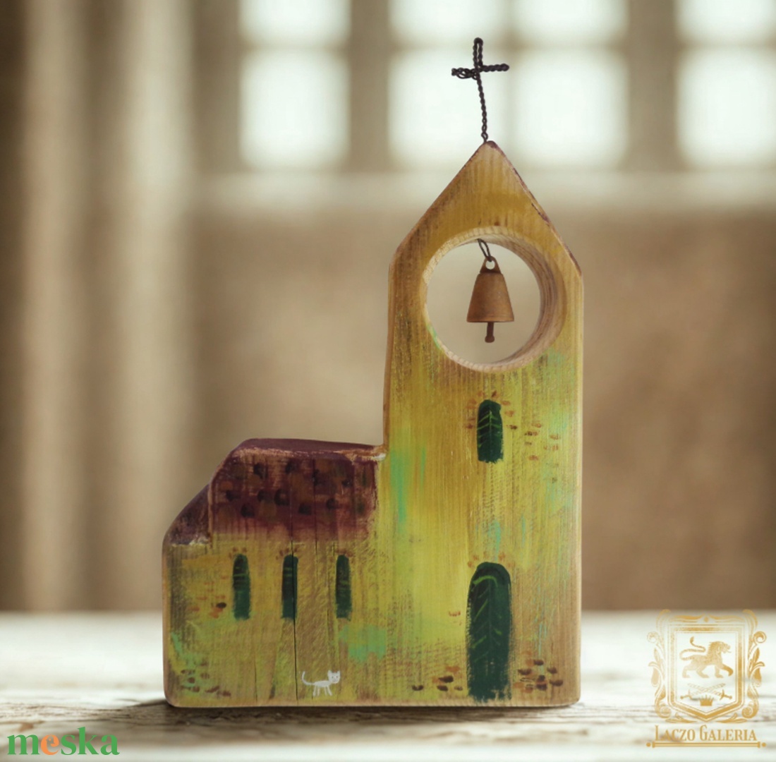 Templom cicussal - Egyedi dekoráció, ajándék ötlet, Gyerekszoba, Karácsony, Kiscica, Harang - otthon & életmód - dekoráció - fali és függő dekoráció - falra akasztható dekor - Meska.hu