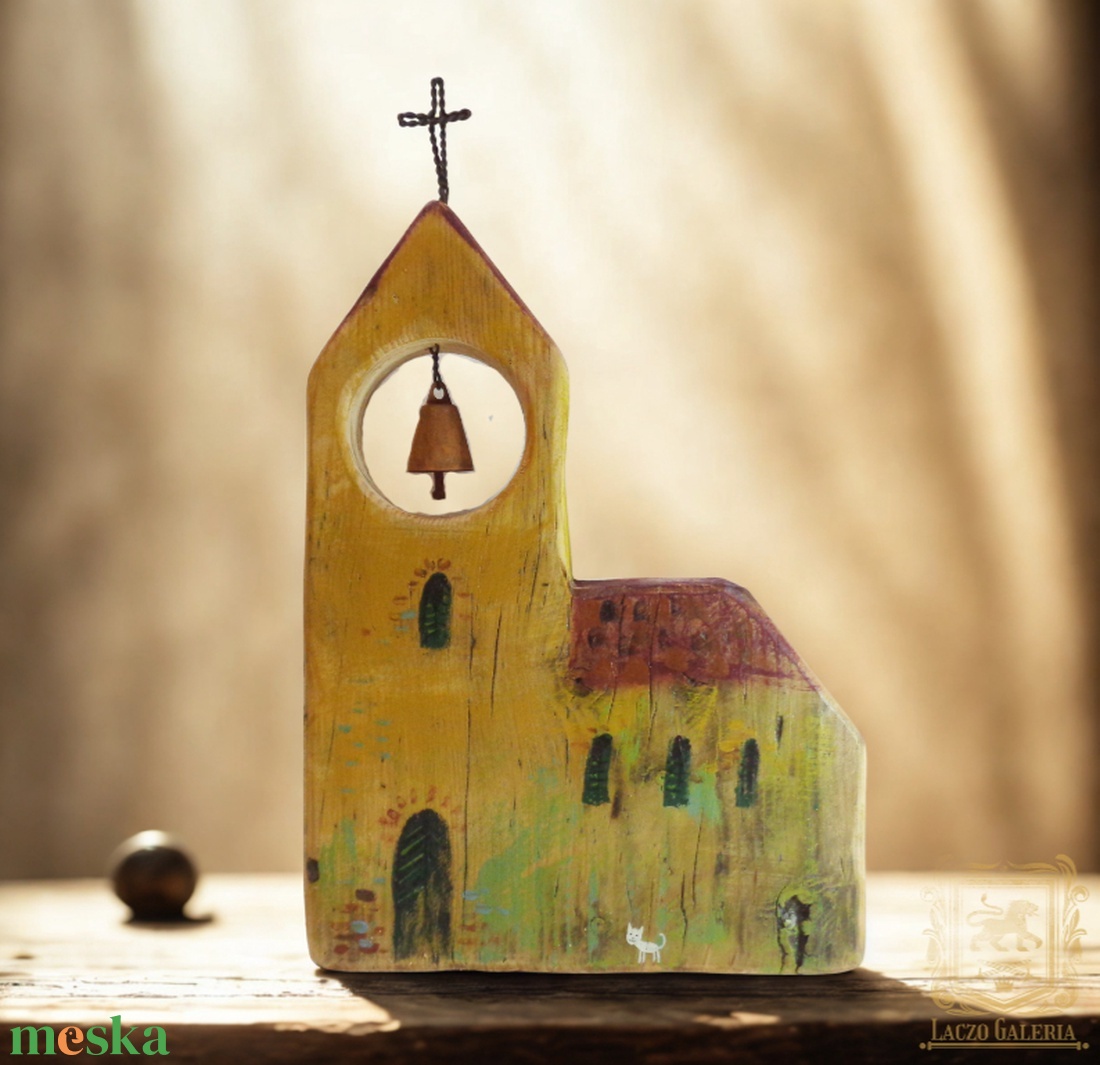 Templom fehér cicával - Egyedi dekoráció, ajándék ötlet, Gyerekszoba, Karácsony, Kiscica, Harang - otthon & életmód - dekoráció - fali és függő dekoráció - falra akasztható dekor - Meska.hu