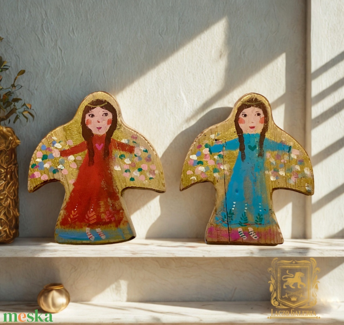 Angyalkák párban - Rusztikus Festett Fatábla - Falra akasztható - Karácsonyi Ajándék ötlet - Angyal, Gyerekszoba - otthon & életmód - dekoráció - fali és függő dekoráció - függődísz - Meska.hu