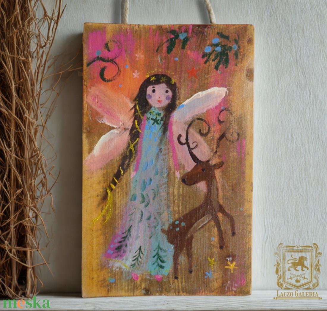 Örömtánc - Rusztikus Festett Fa, Dekoráció - Falra akasztható - Ajándék ötlet, Angyal, Őz, Szarvas - otthon & életmód - dekoráció - fali és függő dekoráció - függődísz - Meska.hu