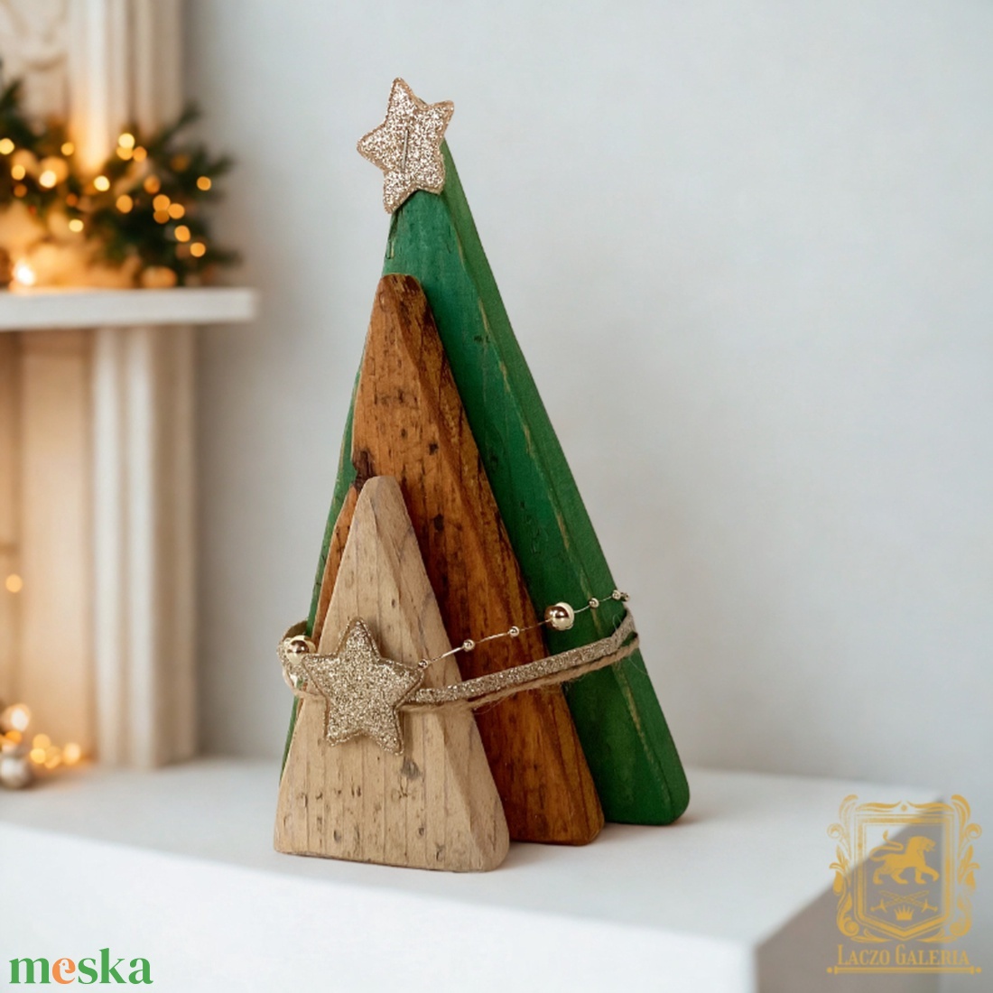 Rusztikus karácsonyfa Arany Csillaggal - Ajándék ötlet - Karácsonyfa dekoráció - karácsony - karácsonyi lakásdekoráció - karácsonyfa, grincsfa - Meska.hu