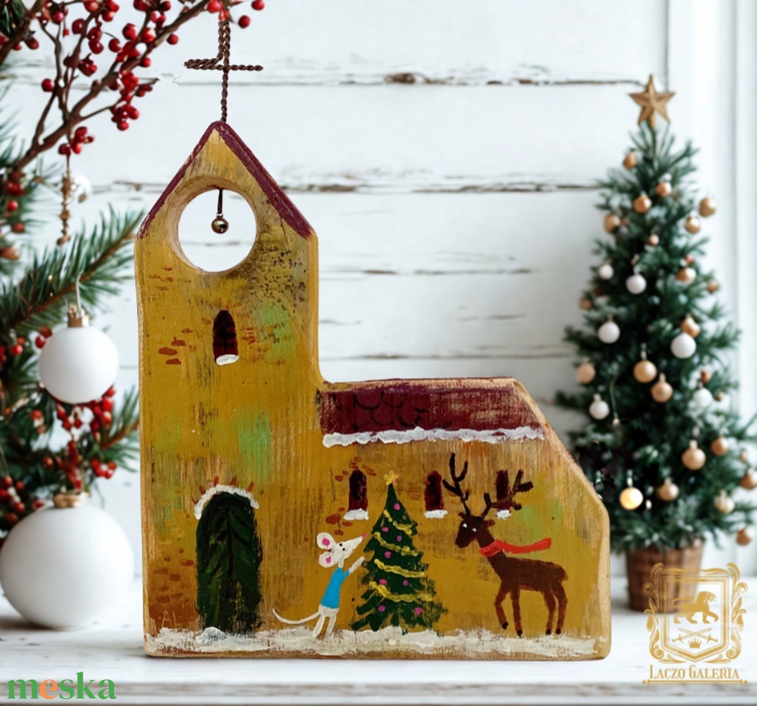 Templom kisegérrel - Egyedi dekoráció, ajándék ötlet, Gyerekszoba, Karácsony, Kisegér, Szarvas, Karácsonyfa - otthon & életmód - dekoráció - fali és függő dekoráció - falra akasztható dekor - Meska.hu