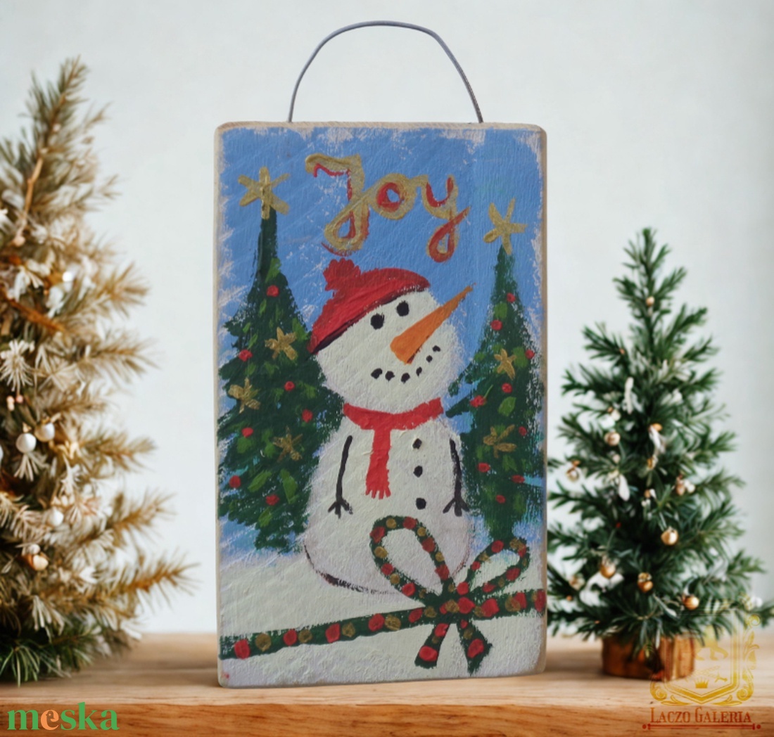 Hóember - Rusztikus fa dekoráció, Karácsonyi ajándék, Gyerekszoba - otthon & életmód - dekoráció - kép & falikép - táblakép - Meska.hu