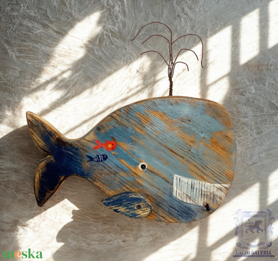 Prüszkölő Bálna - Rusztikus Fatábla, Ajándék ötlet, Gyerekszoba - Egyedi Falidísz, Bálna - otthon & életmód - dekoráció - fali és függő dekoráció - falra akasztható dekor - Meska.hu