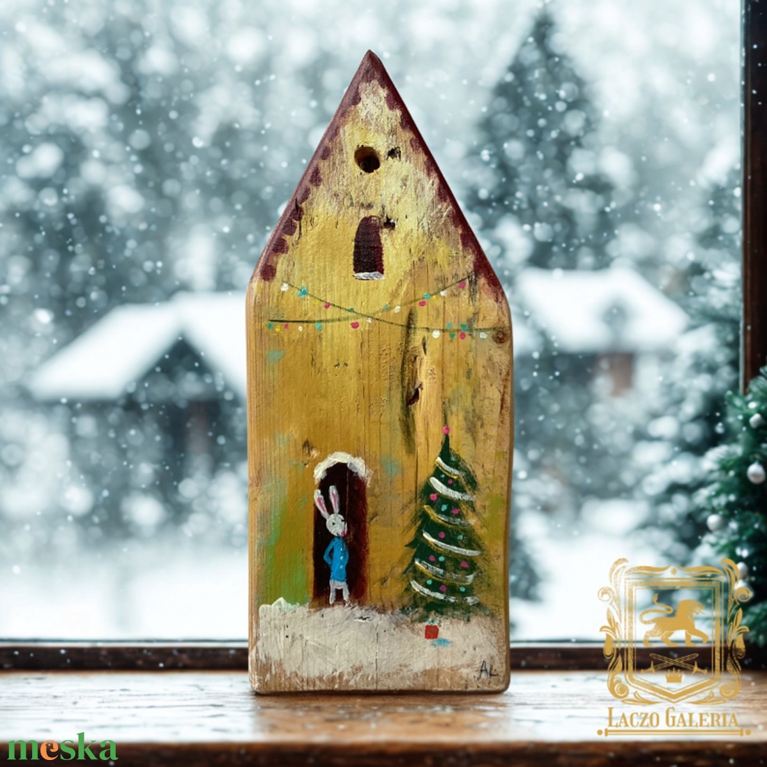 Nyulambulam karácsonya - Egyedi dekoráció, ajándék ötlet, Gyerekszoba, Karácsony, Nyuszi, Nyúl, Karácsonyfa, Házikó - otthon & életmód - dekoráció - fali és függő dekoráció - falra akasztható dekor - Meska.hu