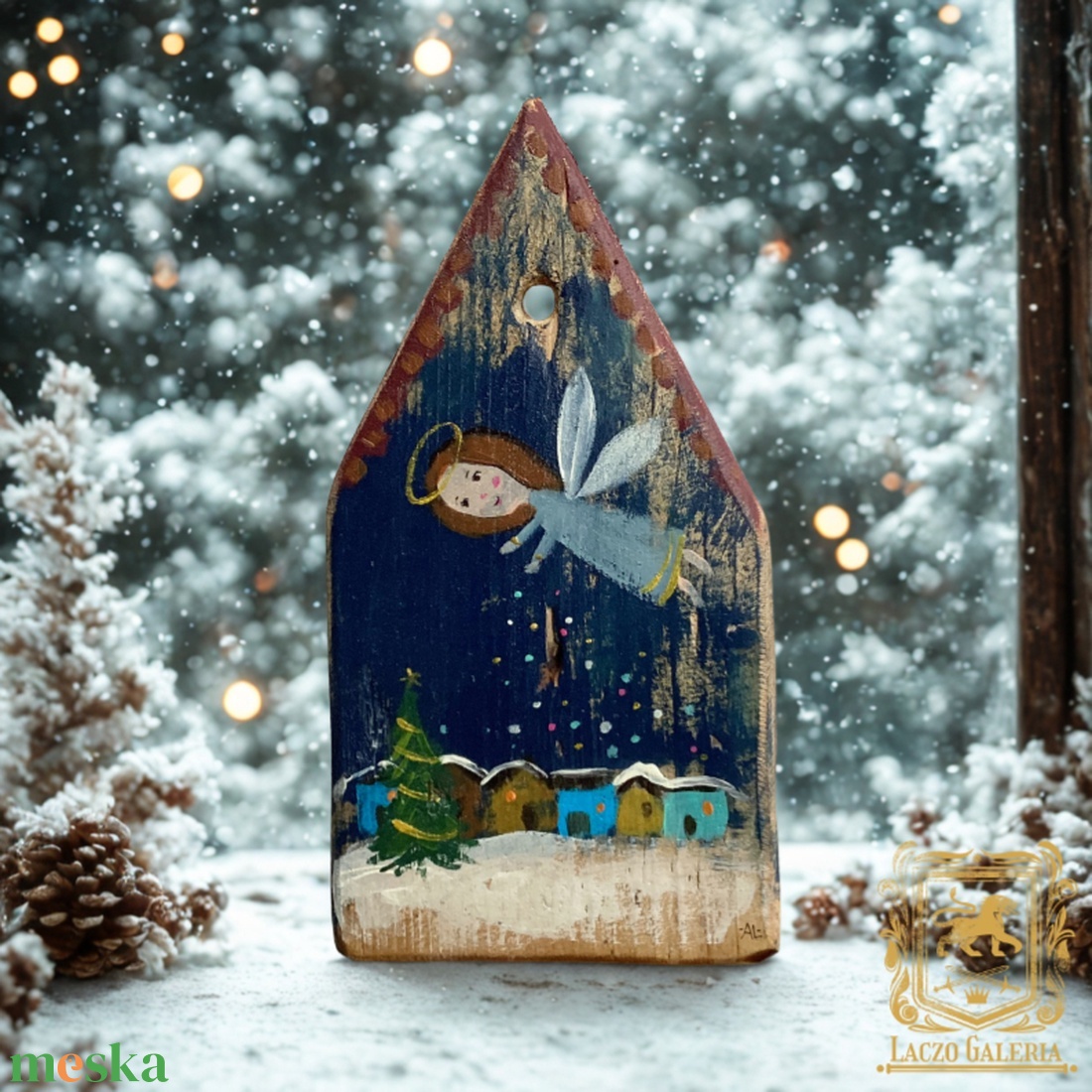 Angyalpor - Rusztikus Festett Fatábla - Falra akasztható - Ajándék ötlet - Angyal, Gyerekszoba, Karácsony - otthon & életmód - dekoráció - fali és függő dekoráció - függődísz - Meska.hu