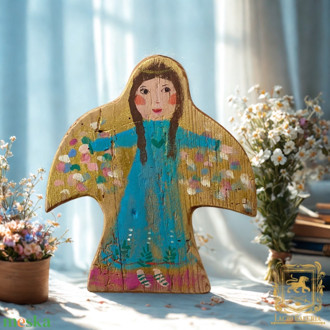 Angyalszárny - Rusztikus Festett Fatábla - Falra akasztható - Ajándék ötlet - Angyal, Gyerekszoba - otthon & életmód - dekoráció - fali és függő dekoráció - függődísz - Meska.hu