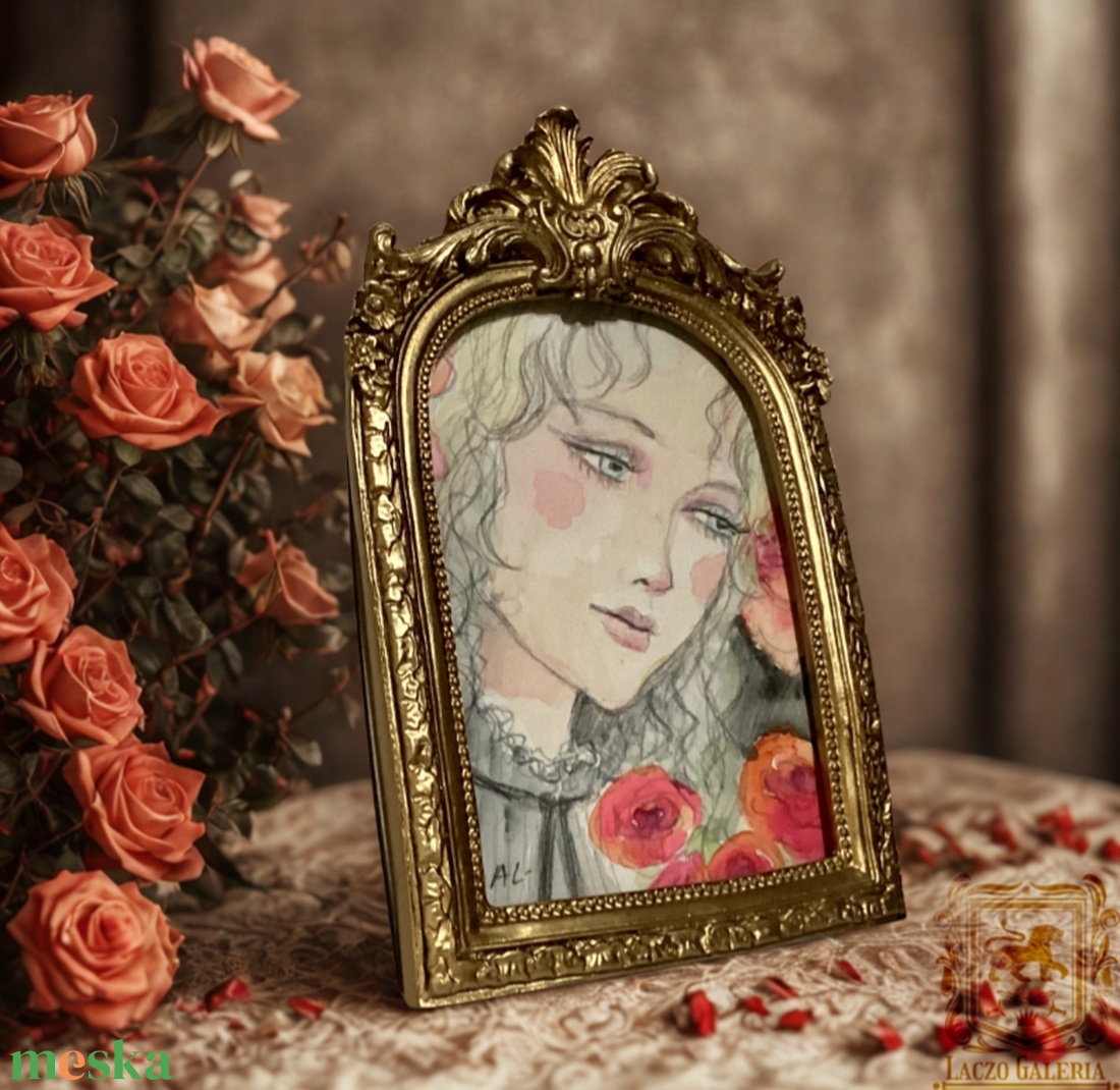 Időtlen báj - Női portré  - Eredeti Akvarell, Szép keretben - Laczó Ágnes  - művészet - festmény - akril - Meska.hu