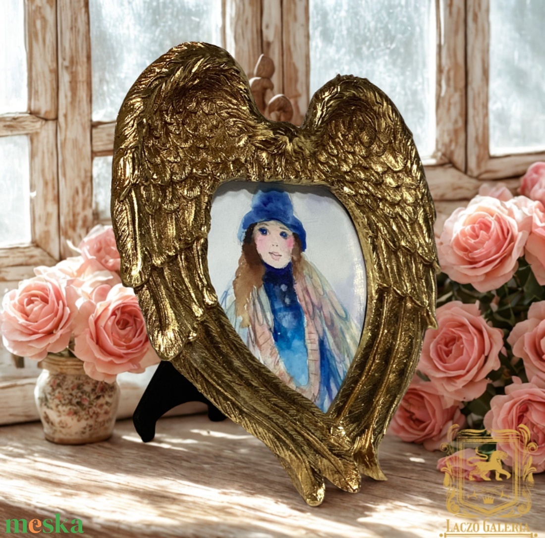 Angyal kalapban - Akril festméy, Falikép, Szép, Aranykeretben - Laczó Ágnes  - művészet - festmény - akvarell - Meska.hu