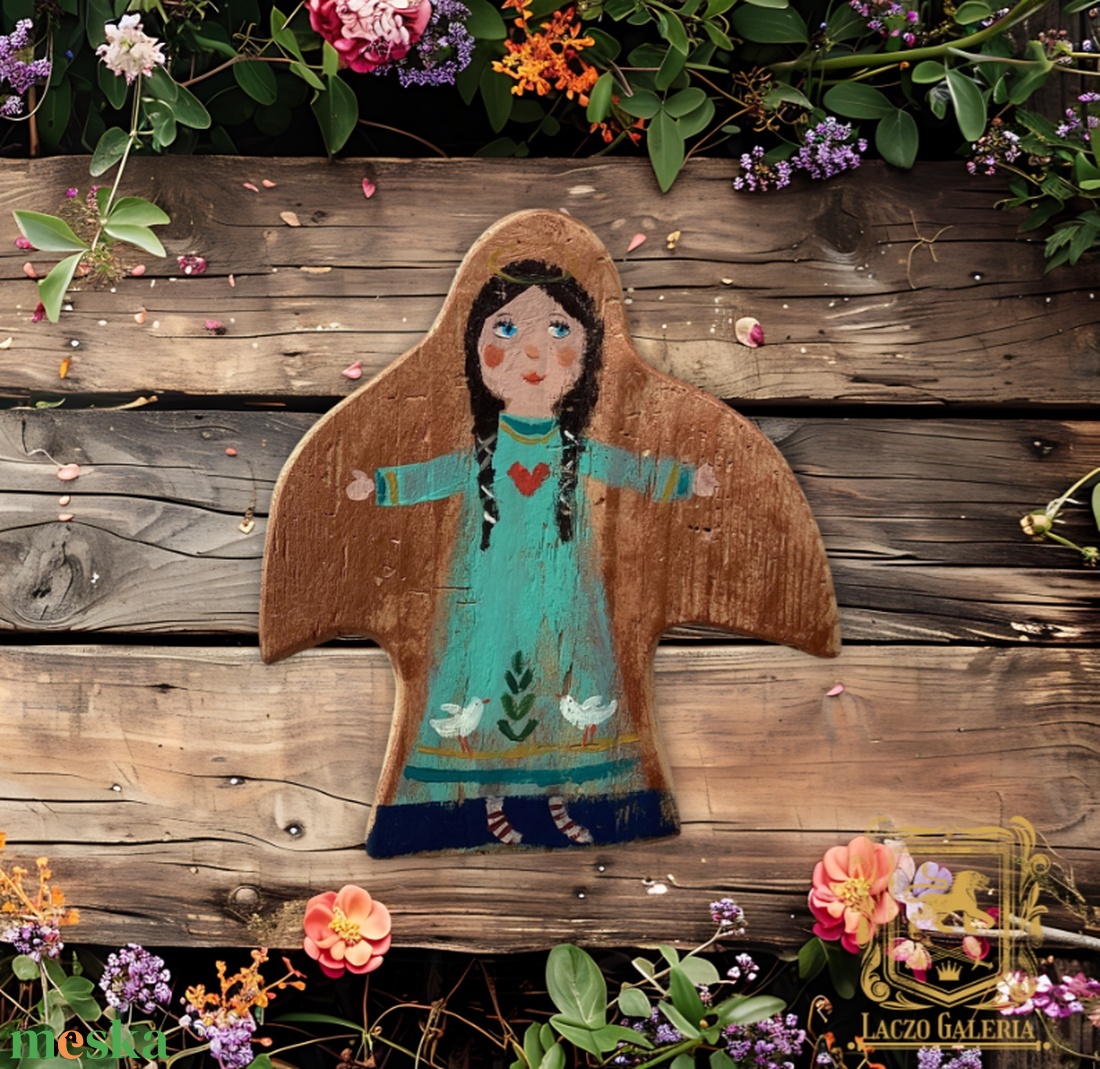 Virágok közt - Rusztikus Festett Fatábla - Falra akasztható - Ajándék ötlet - Angyal, Gyerekszoba, Karácsony - otthon & életmód - dekoráció - fali és függő dekoráció - függődísz - Meska.hu