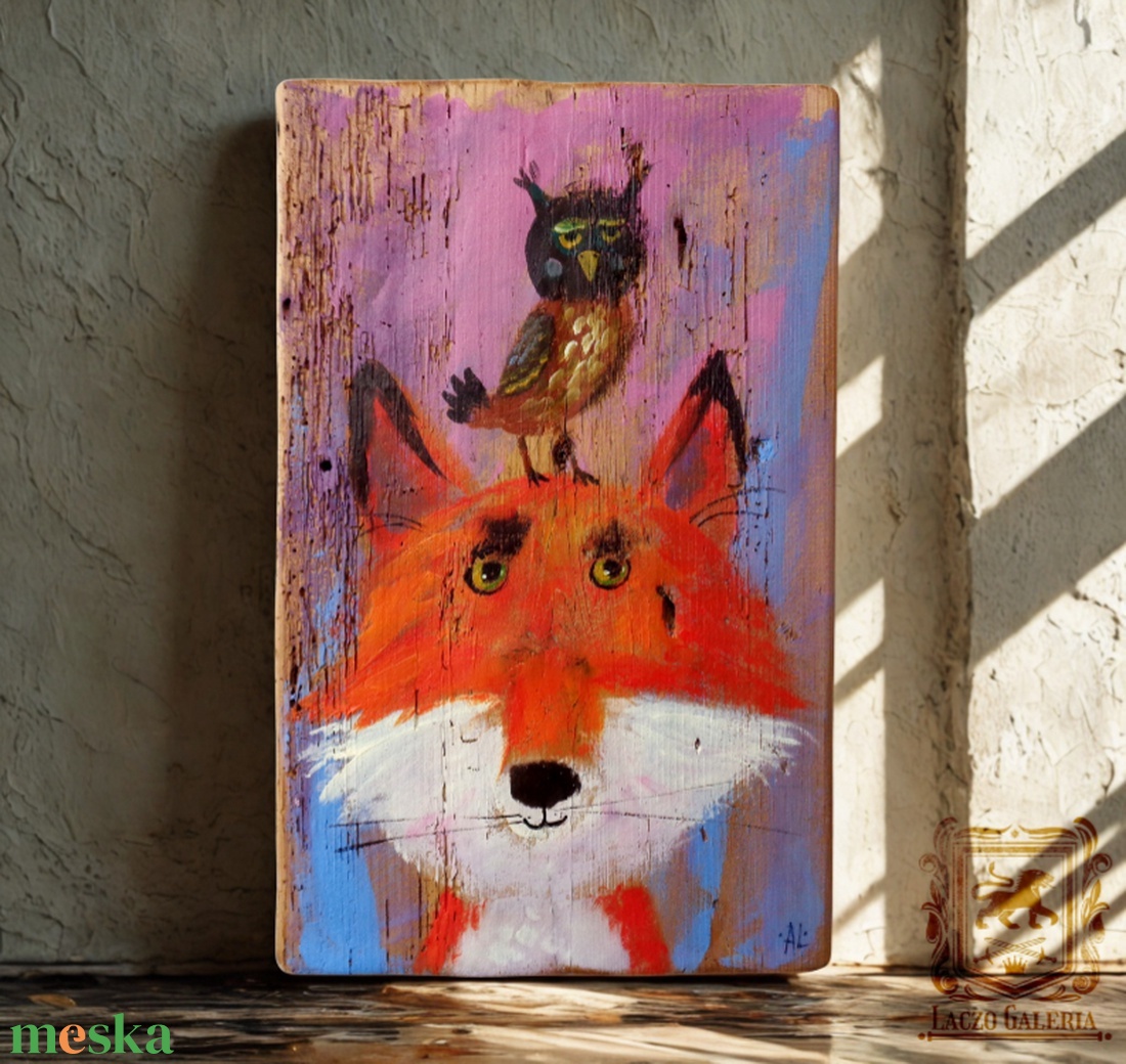 Jóban- rosszban - Rusztikus Fatábla, Ajándék ötlet - Egyedi Falidísz, Bagoly, Róka, Gyerekszoba - otthon & életmód - dekoráció - fali és függő dekoráció - falra akasztható dekor - Meska.hu