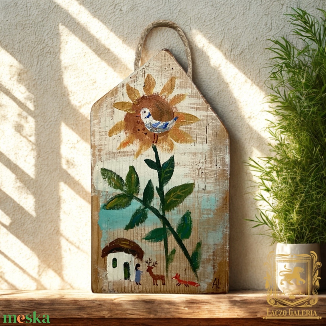 Napvirág - Rusztikus Festett Fa, Dekoráció - Falra akasztható - Ajándék ötlet, Őz, Szarvas, Róka - otthon & életmód - dekoráció - fali és függő dekoráció - függődísz - Meska.hu