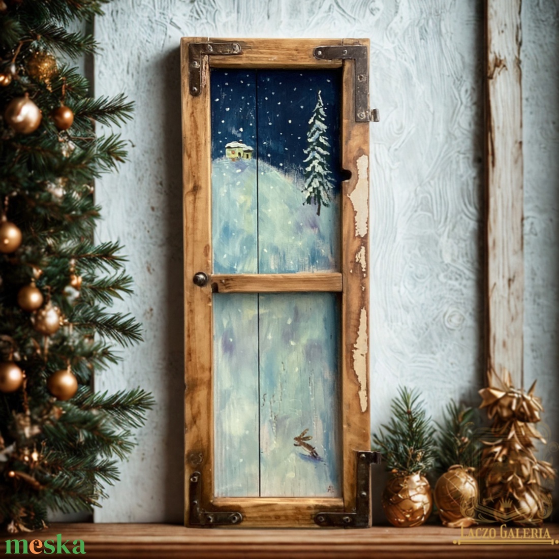 Havas Éjjelen - Ajándék ötlet, Rusztikus Dekoráció,  Fatábla, Ablak, Havas, Tél, Fenyőfa, Gyerekszoba - otthon & életmód - dekoráció - fali és függő dekoráció - falra akasztható dekor - Meska.hu