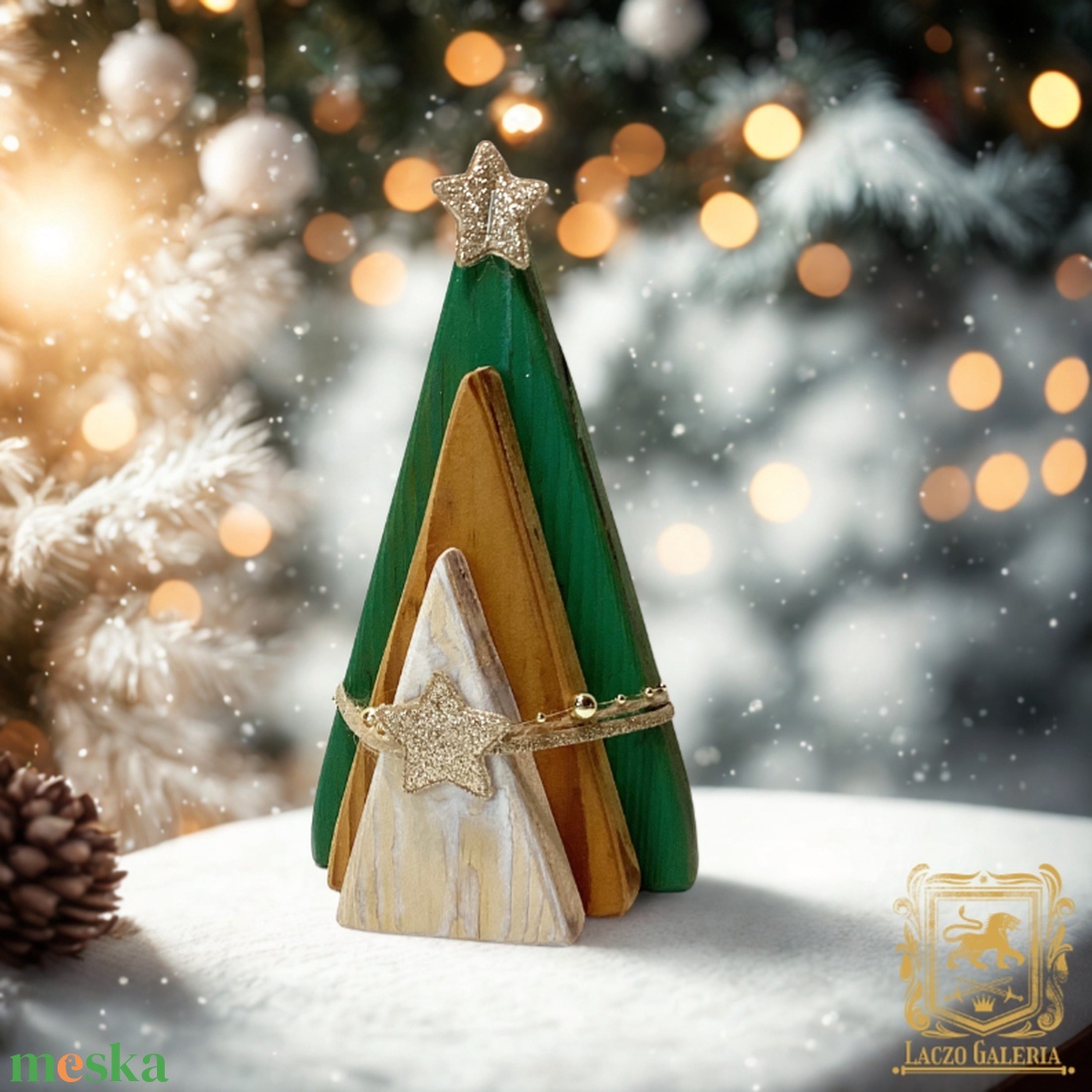 Rusztikus karácsonyfa Arany Csillaggal - Ajándék ötlet - Karácsonyfa dekoráció - karácsony - karácsonyi lakásdekoráció - karácsonyfa, grincsfa - Meska.hu