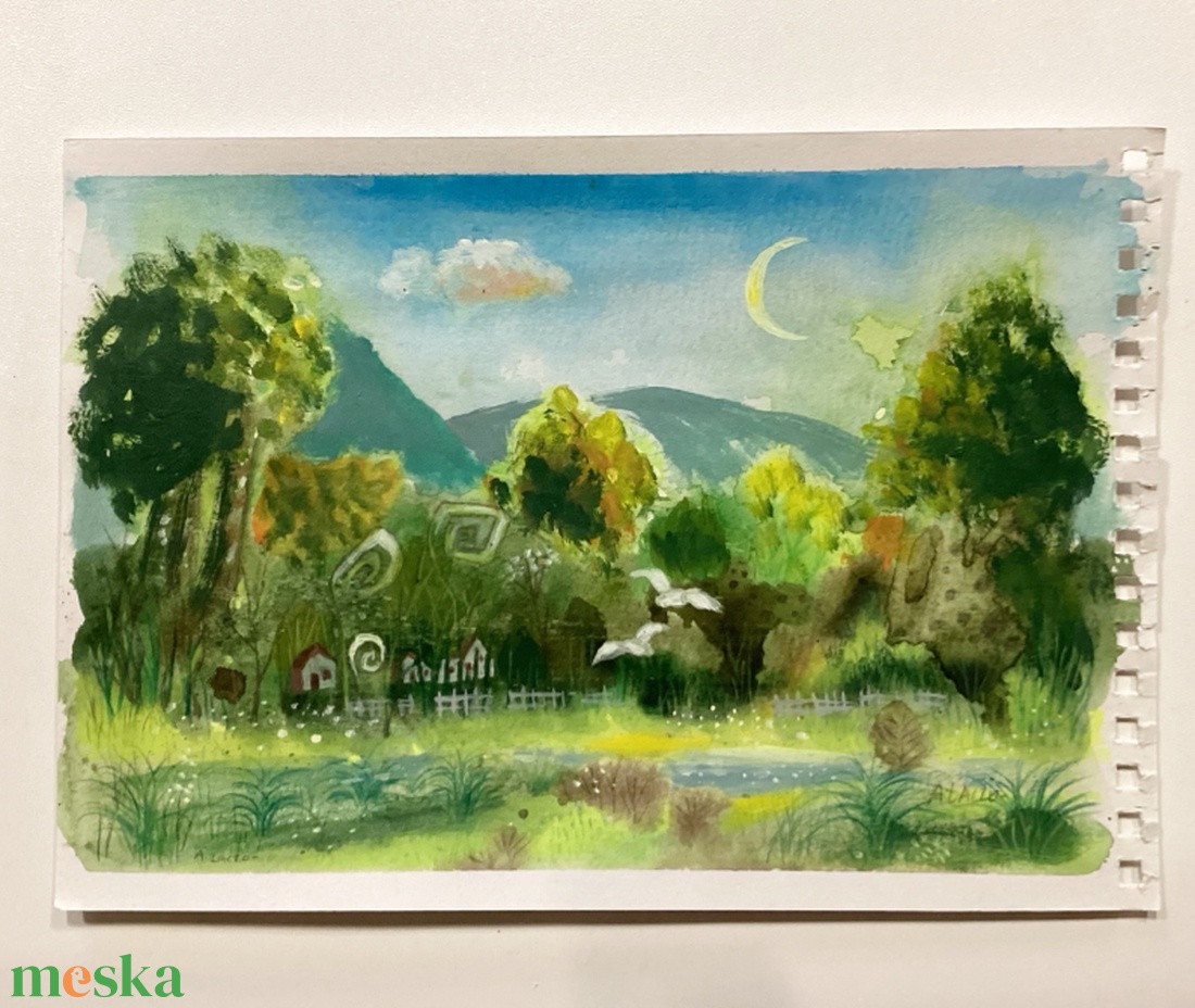 Nyár vidéken - Laczó Ágnes kortárs festő/grafikus művész, Eredeti Akril Festmény Papíron, keret nélkül - művészet - festmény - akvarell - Meska.hu
