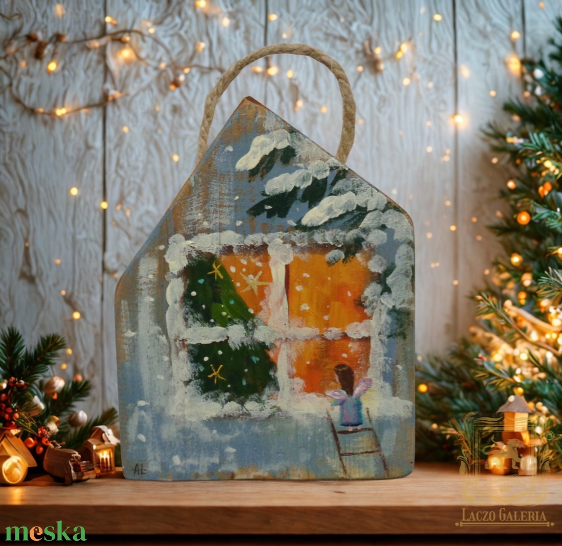 Karácsonyi kukucska - Egyedi dekoráció, ajándék ötlet, Gyerekszoba, Karácsony, Angyal, Karácsonyfa, Házikó - otthon & életmód - dekoráció - fali és függő dekoráció - falra akasztható dekor - Meska.hu