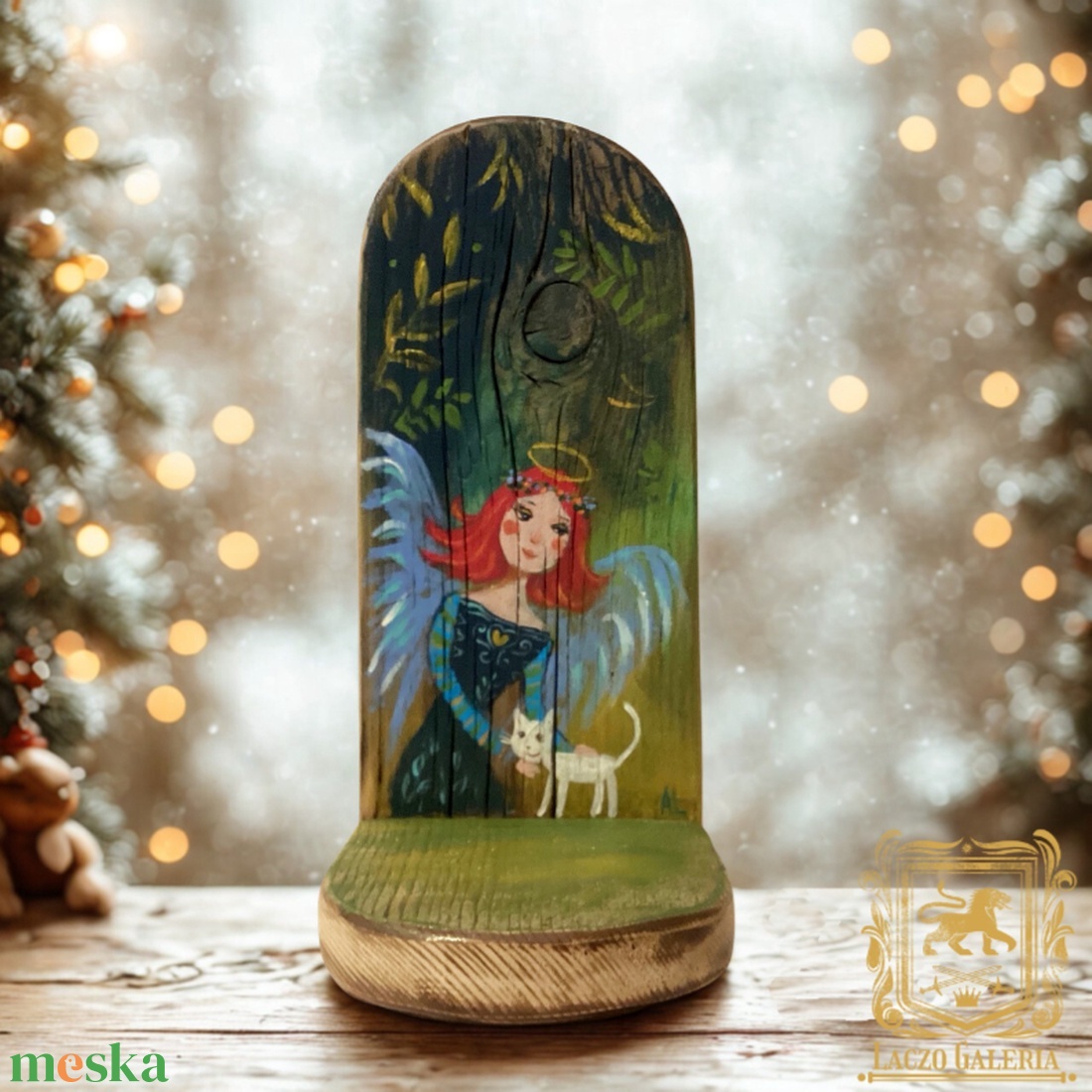 Tündér Cicával - Rusztikus Fa Mécsestartó - Ajándék ötlet - Karácsony, Dekoráció, Angyal, Tündér, Cica, Gyerekszoba - otthon & életmód - dekoráció - fali és függő dekoráció - függődísz - Meska.hu