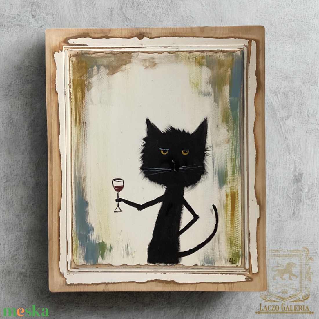 Ez egy ilyen nap - Laczó Ágnes kortárs festő/grafikus művész- Eredeti Akril Festmény, Fekete macska - otthon & életmód - dekoráció - kép & falikép - fából készült kép - Meska.hu