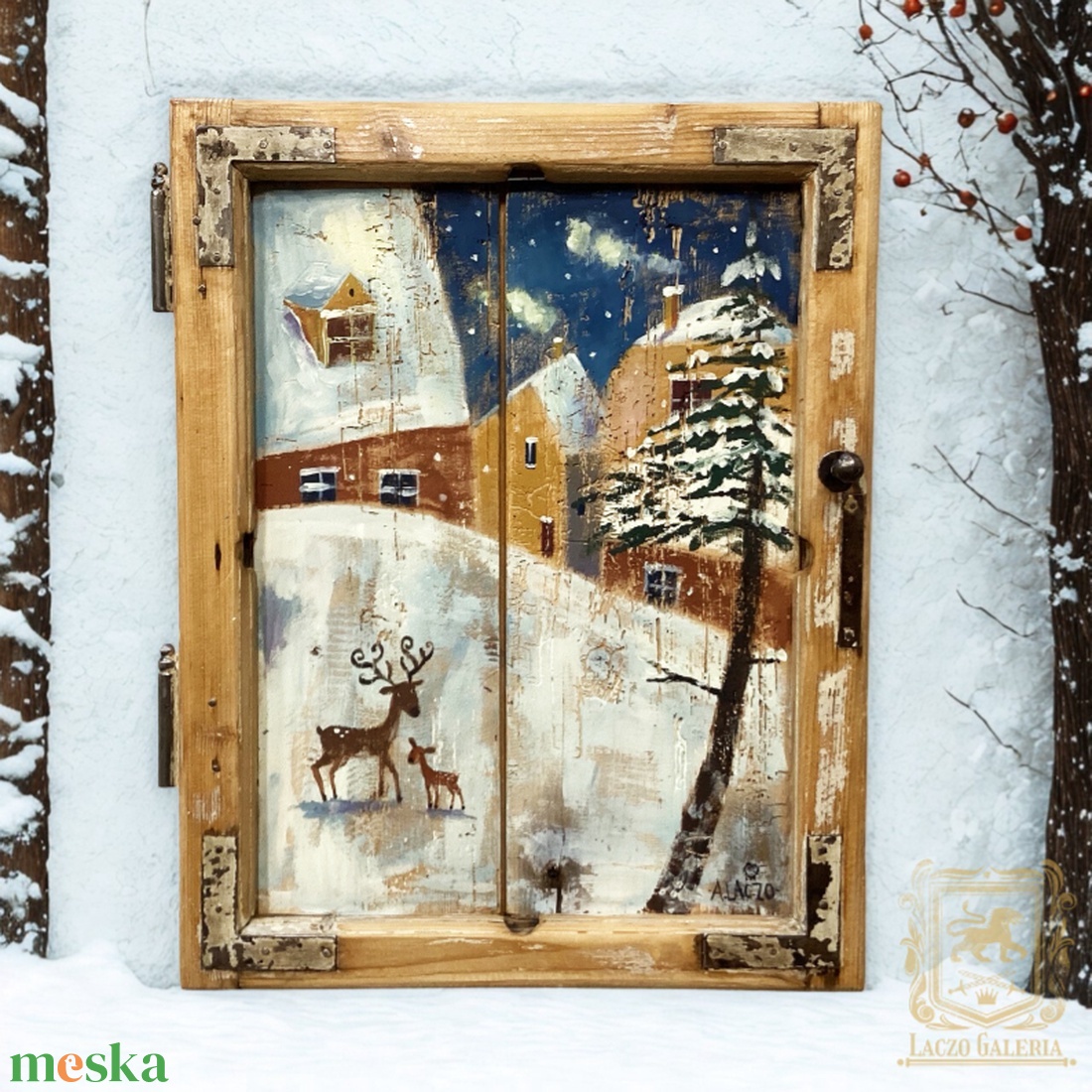 Téli mese - Rusztikus Fatábla, Ajándék ötlet - Egyedi Falidísz, Gyerekszoba, Szarvas - otthon & életmód - dekoráció - fali és függő dekoráció - falra akasztható dekor - Meska.hu