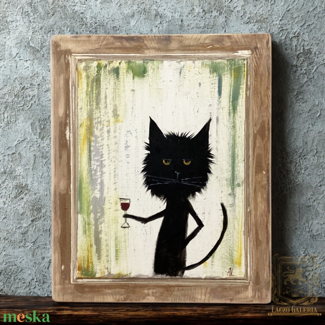 Ez egy ilyen nap - Laczó Ágnes kortárs festő/grafikus művész- Eredeti Akril Festmény, Fekete macska - otthon & életmód - dekoráció - kép & falikép - fából készült kép - Meska.hu
