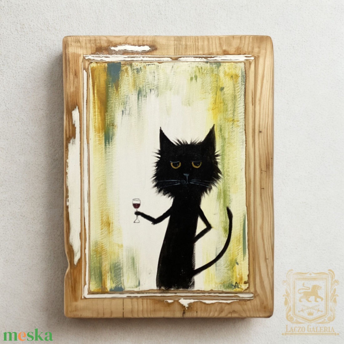 Ez egy ilyen nap - Laczó Ágnes kortárs festő/grafikus művész- Eredeti Akril Festmény, Fekete macska - otthon & életmód - dekoráció - kép & falikép - fából készült kép - Meska.hu