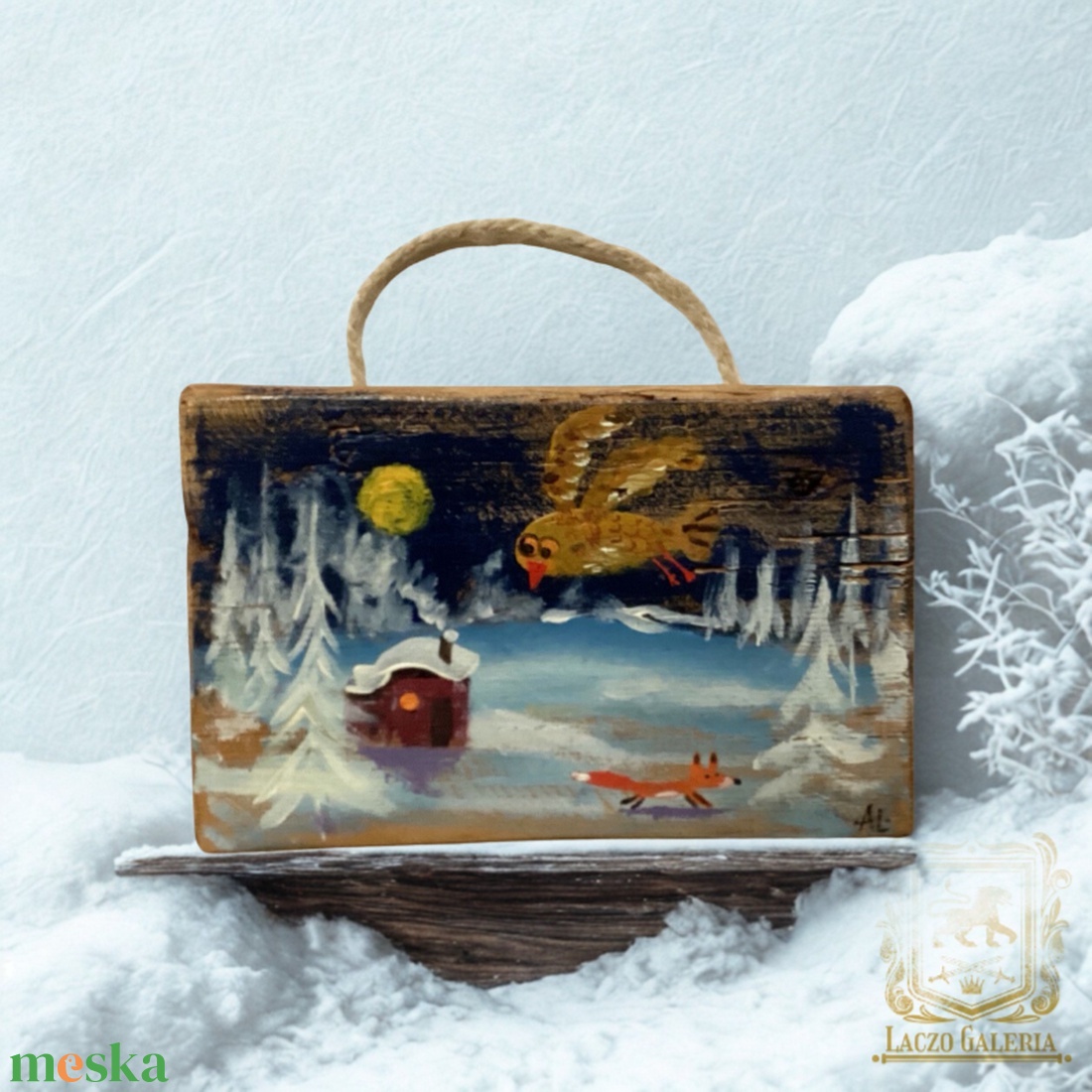 Téli menedék - Rusztikus Festett Fatábla - Falra akasztható - Ajándék ötlet - Gyerekszoba - otthon & életmód - dekoráció - fali és függő dekoráció - függődísz - Meska.hu