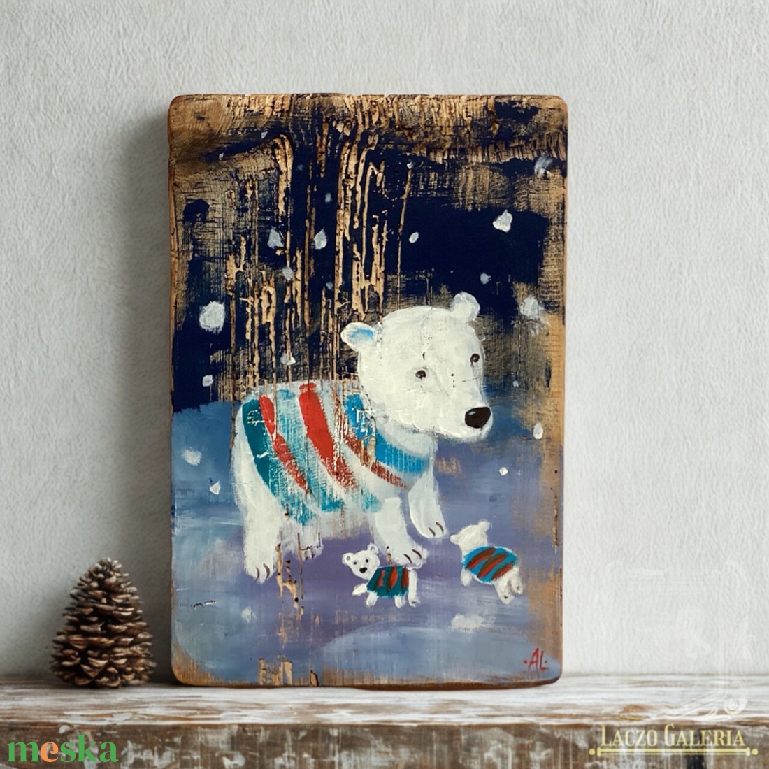Jegesmacik - Rusztikus Fatábla, Ajándék ötlet - Egyedi Falidísz, Medve, Mackó, Jegesmedve - otthon & életmód - dekoráció - fali és függő dekoráció - falra akasztható dekor - Meska.hu