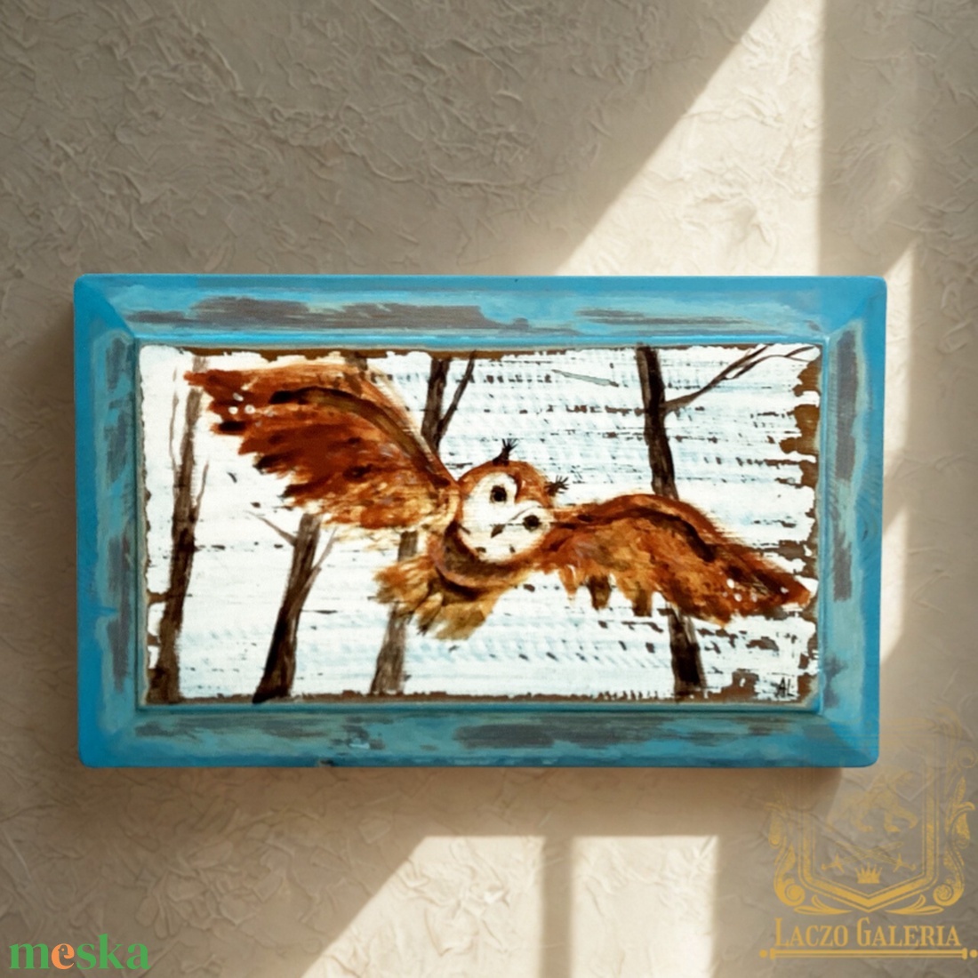 Fák között suhanó bagoly - Rusztikus Fatábla, Gyerekszoba, Egyedi Falidísz, Bagoly, Falikép - otthon & életmód - dekoráció - fali és függő dekoráció - falra akasztható dekor - Meska.hu