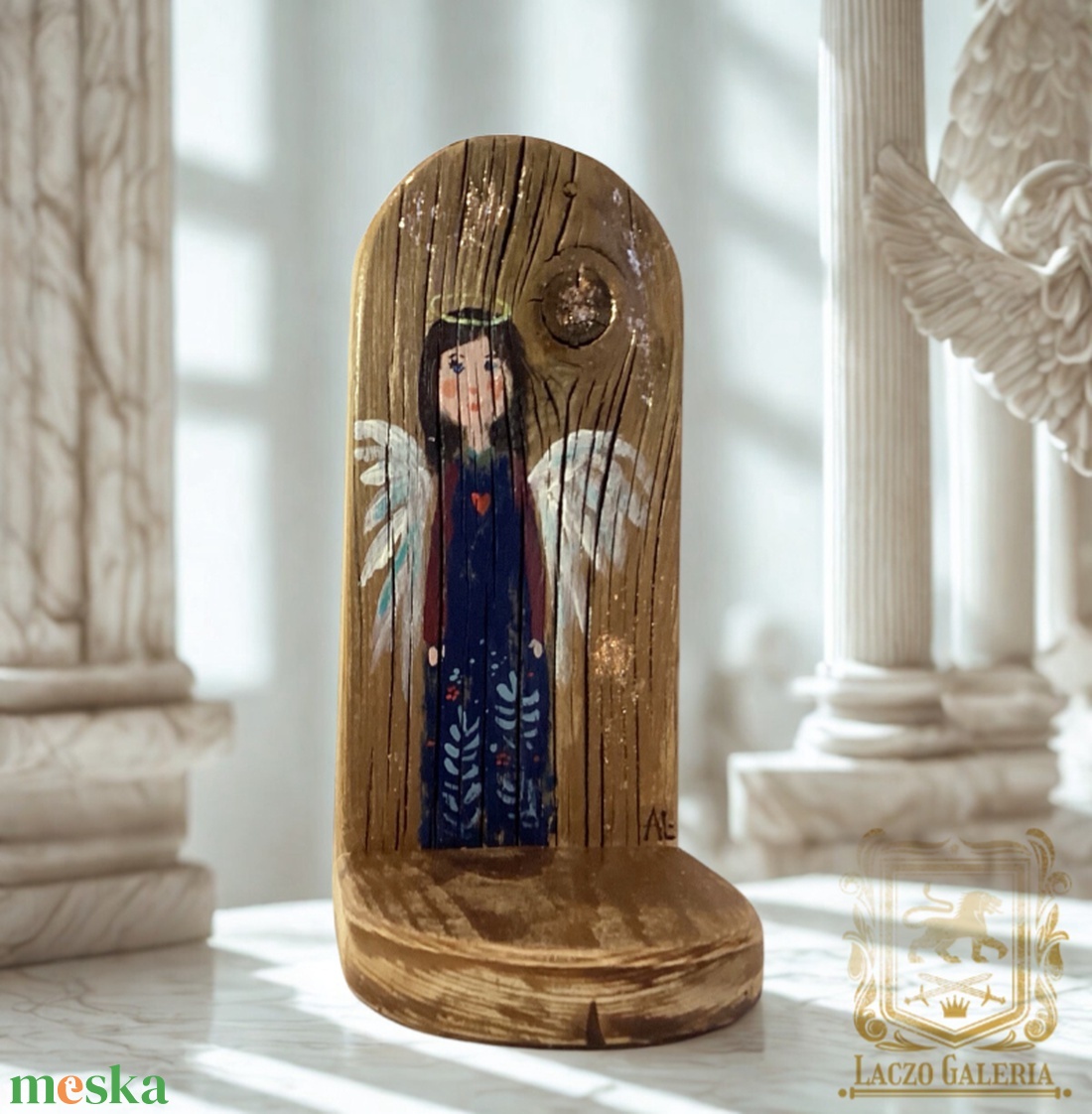 Angyali mécses - Rusztikus Fa Mécsestartó - Ajándék ötlet - Karácsony, Dekoráció, Angyal, Tündér, Gyerekszoba - otthon & életmód - dekoráció - fali és függő dekoráció - függődísz - Meska.hu