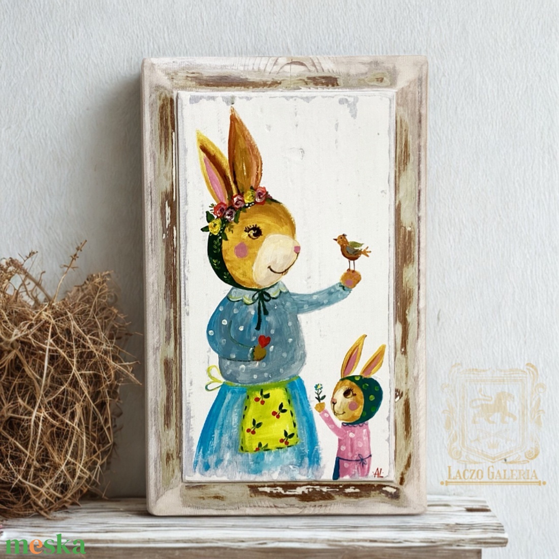Tavaszi Nyuszi - Rusztikus Fatábla, Gyerekszoba, Konyha, Egyedi Falidísz, Húsvét, Nyúl, Nyuszi, Falikép - otthon & életmód - dekoráció - fali és függő dekoráció - falra akasztható dekor - Meska.hu
