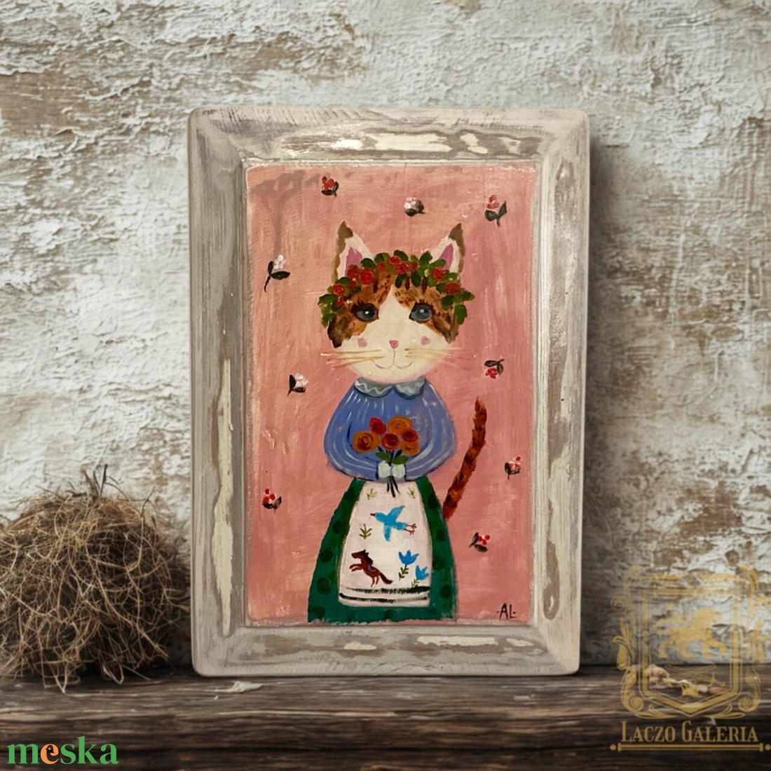 Tavaszi Mici - Rusztikus Fatábla, Gyerekszoba, Konyha, Egyedi Falidísz, Húsvét, Macska, Cica, Falikép - otthon & életmód - dekoráció - fali és függő dekoráció - falra akasztható dekor - Meska.hu