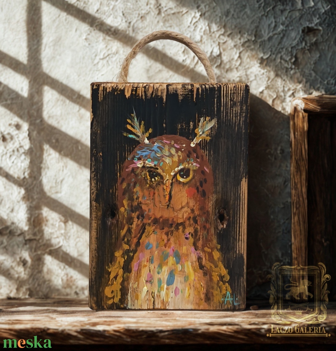 Kalóz bagoly - Rusztikus Festett Fatábla - Falra akasztható - Ajándék ötlet - Gyerekszoba - otthon & életmód - dekoráció - fali és függő dekoráció - függődísz - Meska.hu